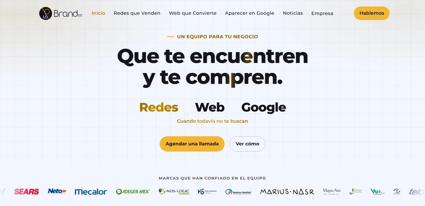 Página nueva de CBrandMX en una laptop. El título dice «Que te encuentren y te compren».